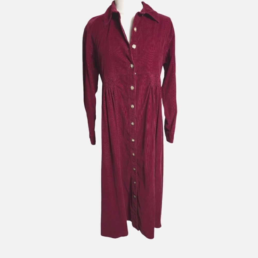 FADS 90's Vintage Women’s Burgundy Maxi Shirt Dress